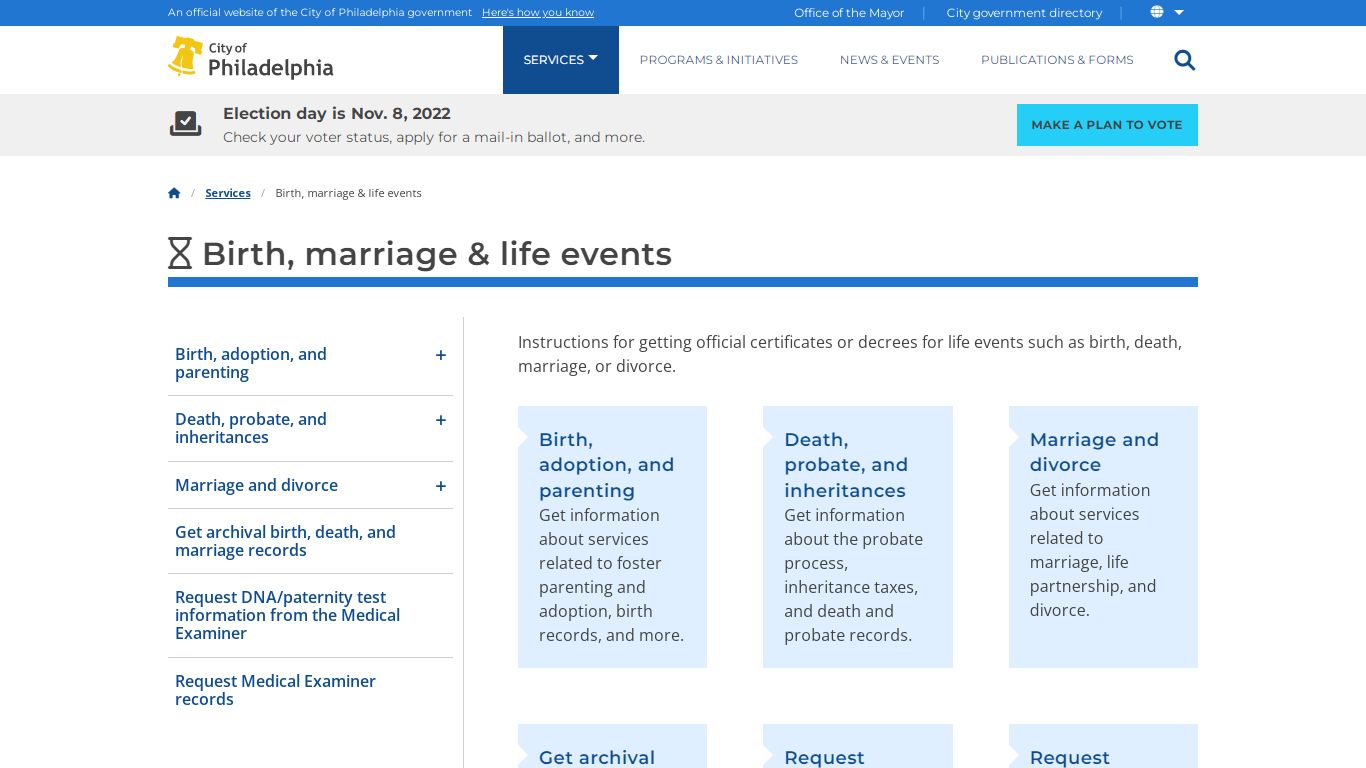 Birth, marriage & life events | Services | City of Philadelphia