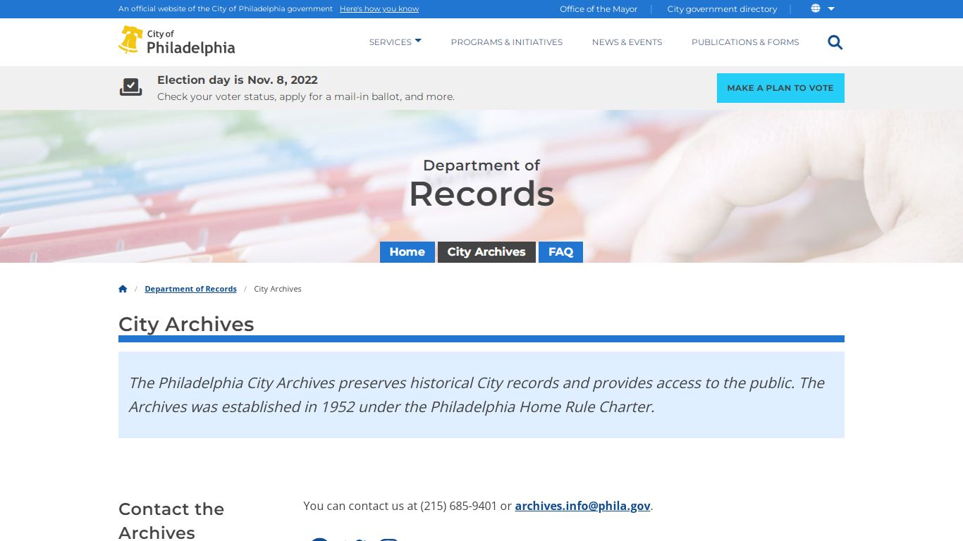 City Archives | Department of Records | City of Philadelphia